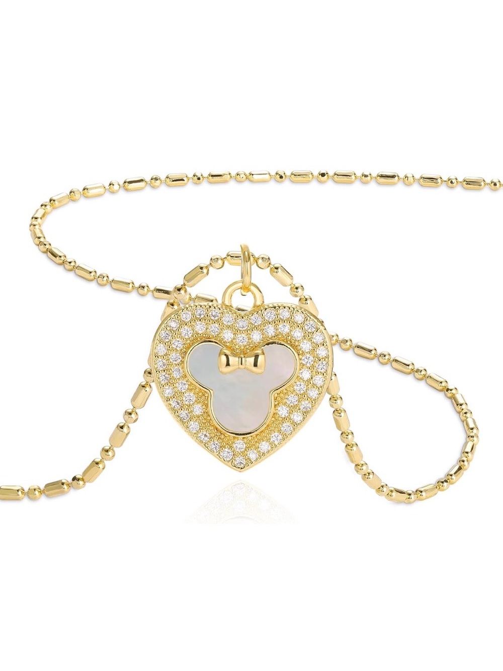 Anthropologie Gold Heart Pendant Bamboo Chain Necklace - Crystal Mickey Cutout